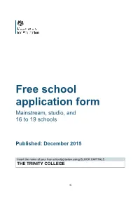 Free School Application Form Mainstream, Studio, and 16 to 19 Schools