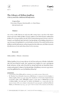 The Library of Hélion Jouffroy a Survey and Some Additional Identifications