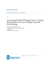'Connecting the World Through Games': Creating Shared Value In
