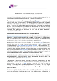 Disinformation and Freedom of Opinion and Expression