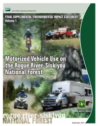 Motor Vehicle Use on the Rogue River-Siskiyou National Forest FSEIS