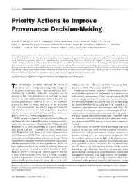 Priority Actions to Improve Provenance Decision-Making