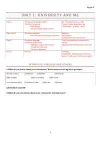Unit 1: University and Me