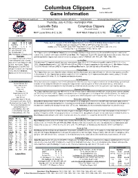 Columbus Clippers Game #85 Game Information Home Game #41