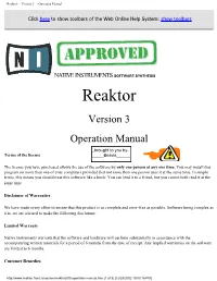 Reaktor On-Line Manual
