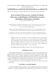 First Records of Deraeocoris Ventralis in Poland, with Notes on Distribution