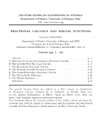 Fractional Calculus and Special Functions