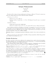 Integer Polynomials Yufei Zhao