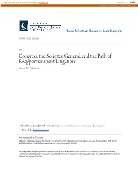 Congress, the Solicitor General, and the Path of Reapportionment Litigation Michael E