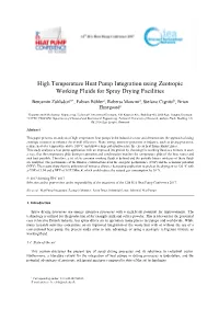 High Temperature Heat Pump Integration Using Zeotropic Working Fluids for Spray Drying Facilities