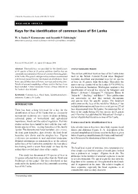 Keys for the Identification of Common Bees of Sri Lanka