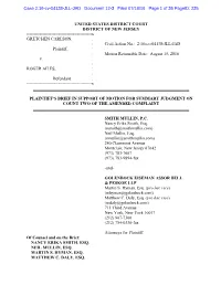 X GRETCHEN CARLSON, : : Civil Action No.: 2:16-Cv-04138-JLL-JAD Plaintiff, : : Motion Returnable Date: August 15, 2016 V