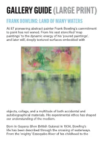 GALLERY GUIDE (LARGE PRINT) FRANK BOWLING: LAND of MANY WATERS at 87 Pioneering Abstract Painter Frank Bowling’S Commitment to Paint Has Not Waned