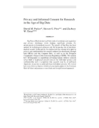 Privacy and Informed Consent for Research in the Age of Big Data