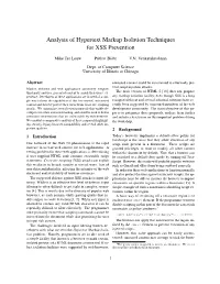 Analysis of Hypertext Markup Isolation Techniques for XSS Prevention