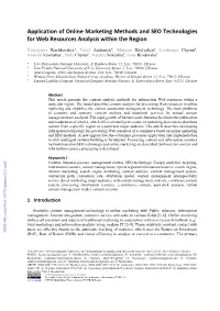 Application of Online Marketing Methods and SEO Technologies for Web Resources Analysis Within the Region
