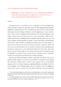 This Is a Pre-Peer-Review Copy of the Following Book-Chapter: O