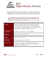 Inorganic Solid-State Electrolytes for Lithium Batteries: Mechanisms and Properties Governing Ion Conduction