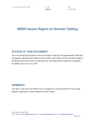 Issues Report on Domain Tasting Doc