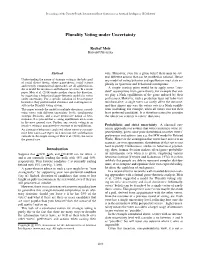 Plurality Voting Under Uncertainty