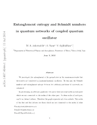 Entanglement Entropy and Schmidt Numbers in Quantum Networks Of