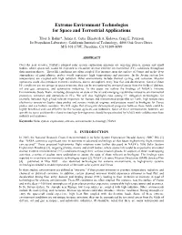 Extreme Environment Technologies for Space and Terrestrial Applications