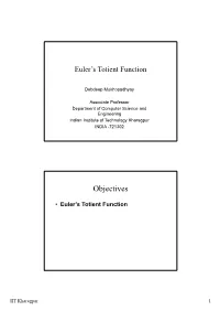 Euler's Totient Function • Suppose A≥1 and M≥2 Are Integers