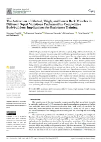 The Activation of Gluteal, Thigh, and Lower Back Muscles in Different Squat Variations Performed by Competitive Bodybuilders: Implications for Resistance Training