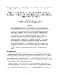 The Coulomb Barrier Not Static in QED," a Correction to the Theory by Preparata on the Phenomenon of Cold Fusion and Theoretical Hypothesis