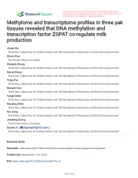 Methylome and Transcriptome Pro Les in Three Yak Tissues Revealed That