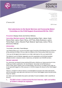 Oral Submission to the Social Services and Community Select Committee on the Child Support Amendment Bill No