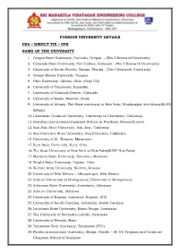 Foreign University Details Usa – Direct Tie – Ups Name of the University 1
