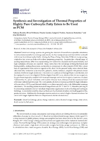 Synthesis and Investigation of Thermal Properties of Highly Pure Carboxylic Fatty Esters to Be Used As PCM