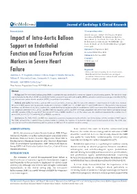 Impact of Intra-Aortic Balloon Support on Endothelial Function and Tissue Perfusion Markers in Severe Heart Failure