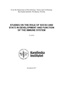 Studies on the Role of Socs3 and Stat3 in Development and Function of the Immune System