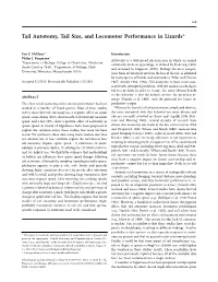 Tail Autotomy, Tail Size, and Locomotor Performance in Lizards*