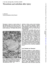 Thrombosis and Embolism After Injury J Clin Pathol: First Published As 10.1136/Jcp.S3-4.1.86 on 1 January 1970