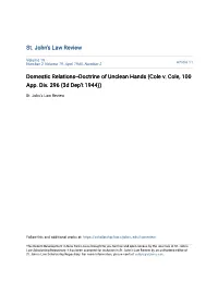 Doctrine of Unclean Hands (Cole V. Cole, 100 App. Div. 296 (3D Dep't 1944))