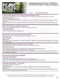 Listing Showing Events from 10/11/2016 to 20/11/2016 and Within 12 Miles of Ashbourne
