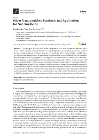 Silver Nanoparticles: Synthesis and Application for Nanomedicine