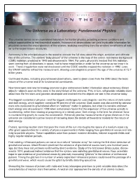 The Universe As a Laboratory: Fundamental Physics