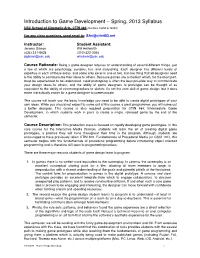 CTIN 483 Intro to Game Development Syllabus 2013-1