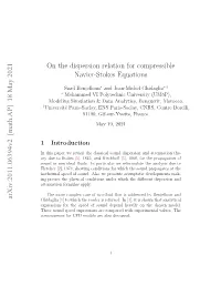 On the Dispersion Relation for Compressible Navier-Stokes
