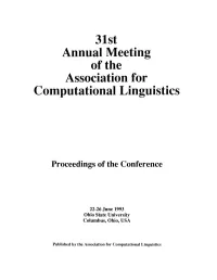31St Annual Meeting of the Association for Computational Linguistics