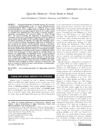 Episodic Memory-From Brain to Mind