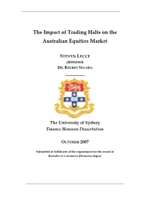 The Impact of Trading Halts on the Australian Equities Market