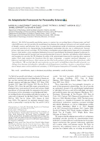 An Adaptationist Framework for Personality Science
