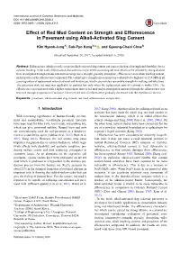 Effect of Red Mud Content on Strength and Efflorescence in Pavement Using Alkali-Activated Slag Cement