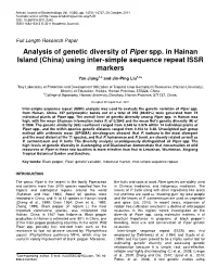 Analysis of Genetic Diversity of Piper Spp. in Hainan Island (China) Using Inter-Simple Sequence Repeat ISSR Markers