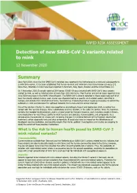 Detection of New SARS-Cov-2 Variants Related to Mink 12 November 2020